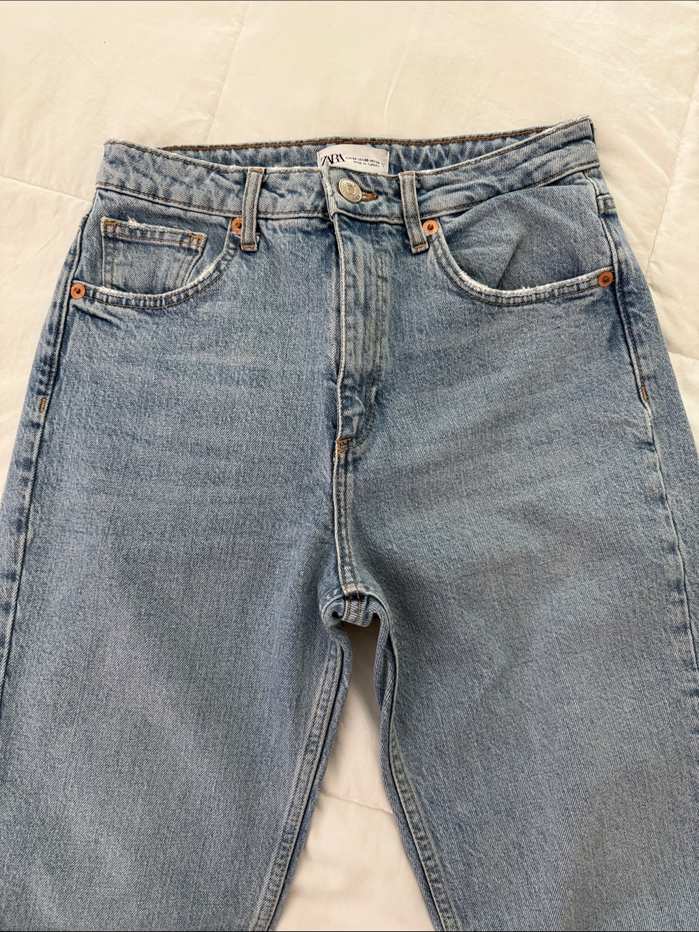 Zara Light Blue High-Rise Straight Jeans